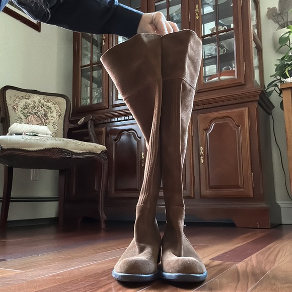 Franco Sarto Suede Knee High Boots Rich Camel/Carmel Color - Picture 2 of 12